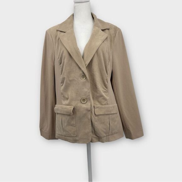 Doncaster Blazer Mixed Fabric Suede Leather and Knit in Beige Women’s Size 14 - Picture 6 of 10